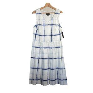 Pendleton Sleeveless A-line Dress Size 12 White Blue Plaid‎ Check Pleated NWT